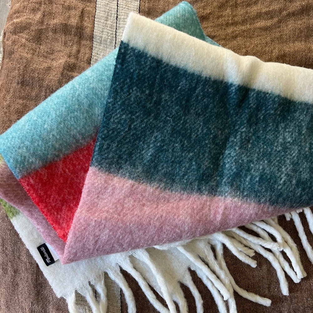 Madewell Colorful Striped Wool Fringe Scarf